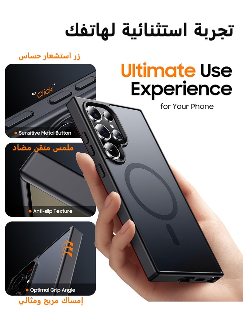 Samsung S25 Ultra Case, Compatible with MagSafe, Magnetic Translucent Matte Back Shockproof Cover with Strong Magnet, Slim Thin Full Protection Phone Case for Galaxy S25 Ultra 5G (Black) - Image 4